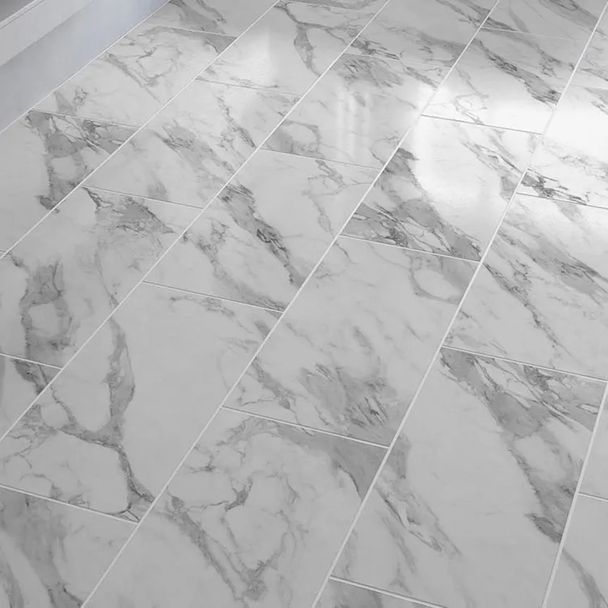 Springfield White Tile Pre Grouted White Marble SPC Click Tile | Floor Depot