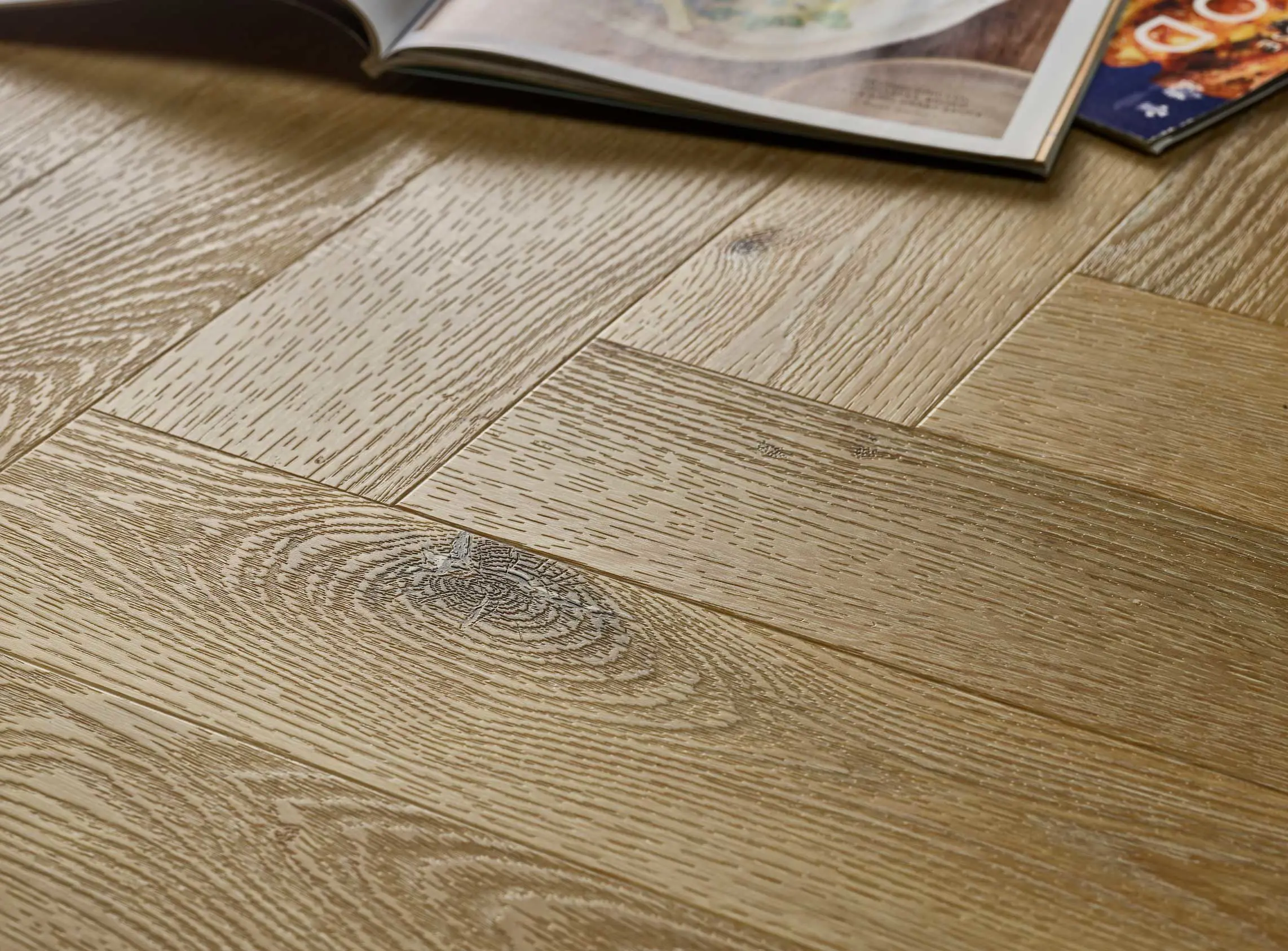 Washed Oak Herringbone Embossed Dryback LVT