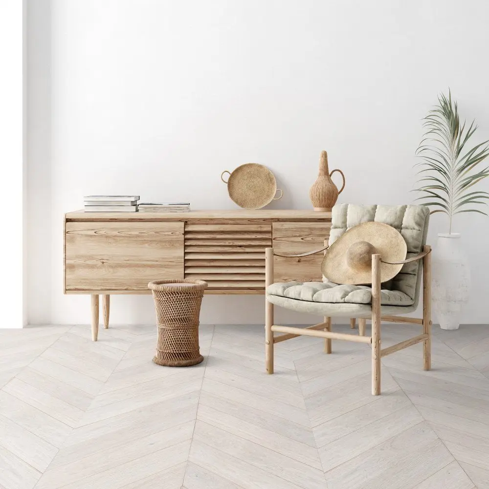 Chevron Ivory White Matt Lacquered Engineered