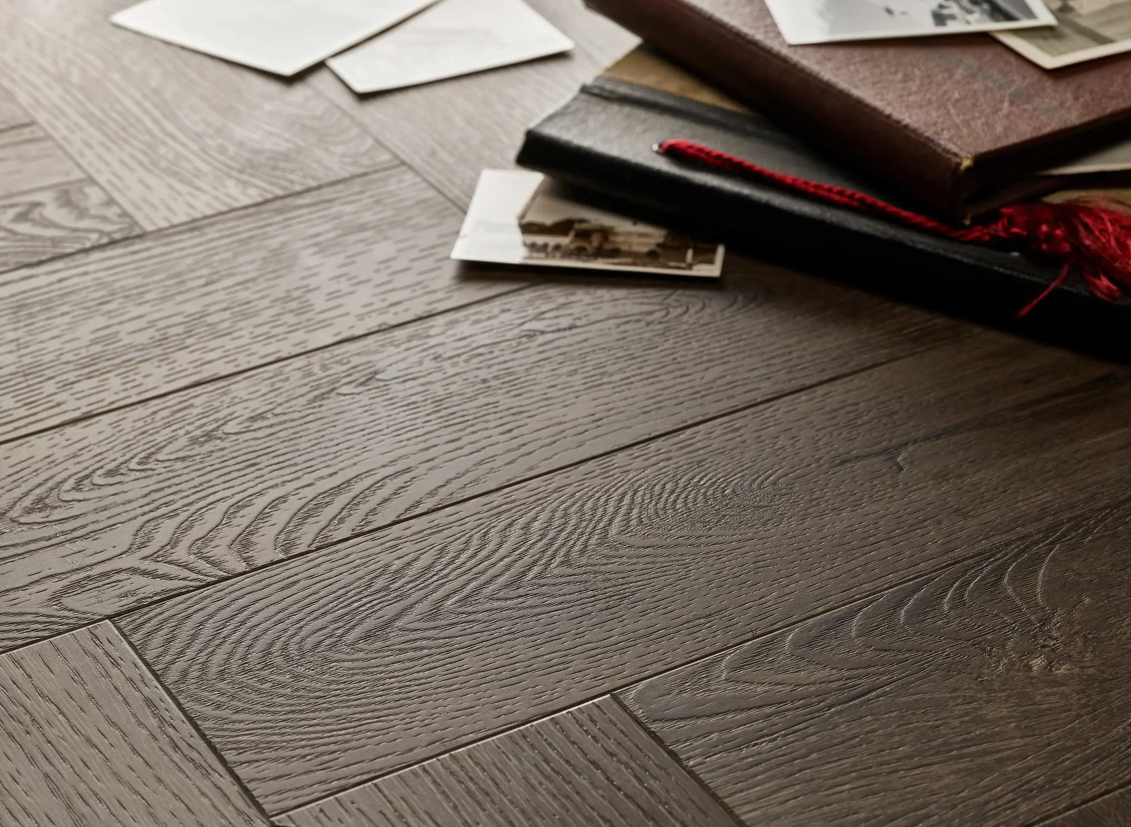 Rich Oak Herringbone Embossed Dryback LVT