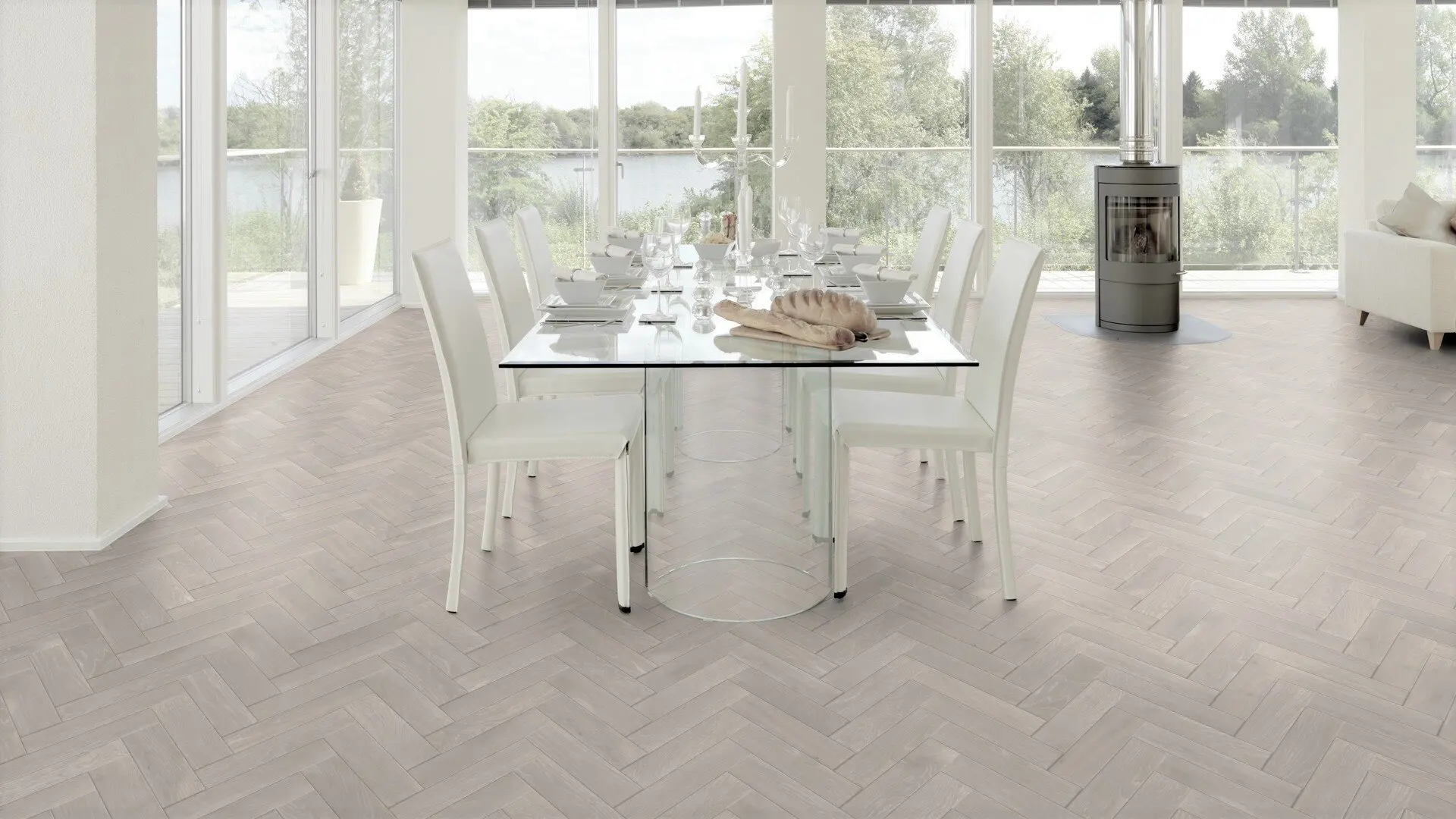 14mm x 100mm x 400mm Whitewash Grey Herringbone Oak